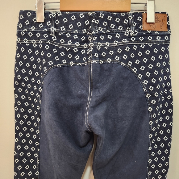 Goode Rider Full Seat Breaches Size 32R Blue Diamond All Over Print Stretch - Picture 4 of 16